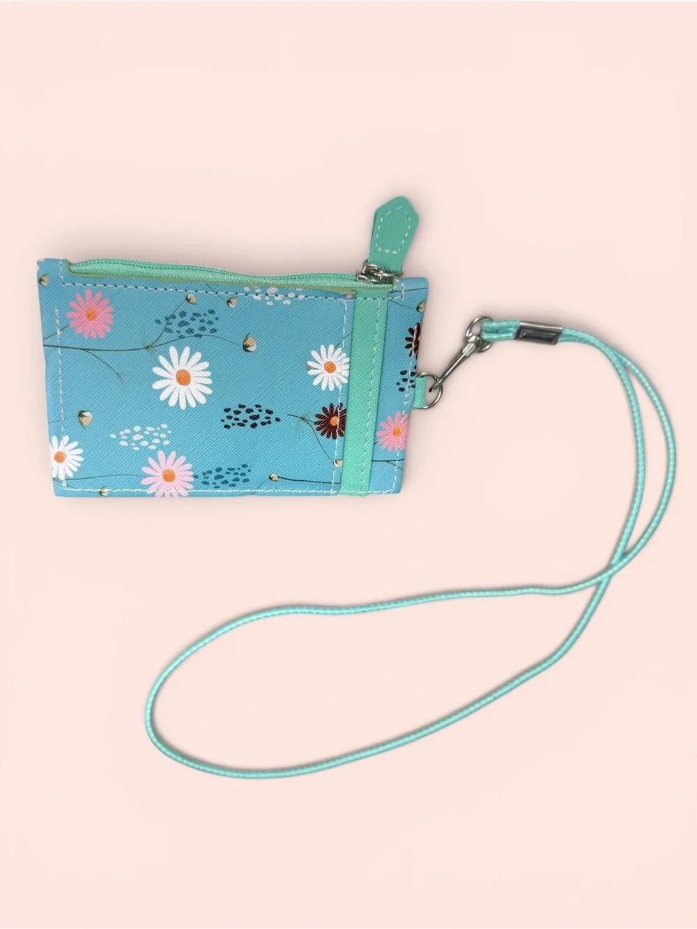 Blue Floral lanyard neck ID wallet Coin credit Card Case pouch Elastic Band new